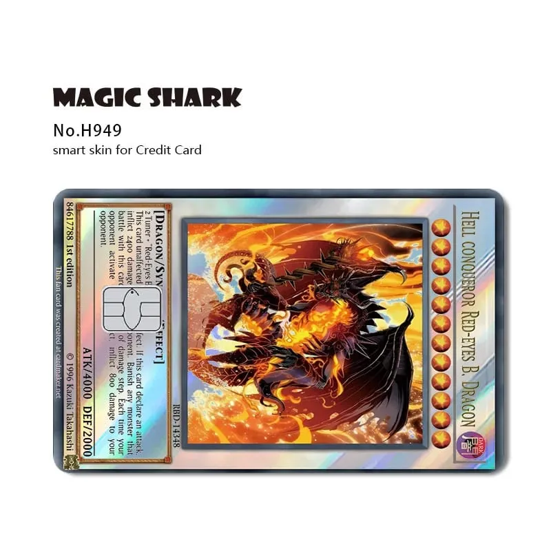 Magic Shark Yo-gi-oh Blue Eyes Dragon Game Shinny Holographic Laser Debit Credit Card Sticker Film Skin Front Cover
