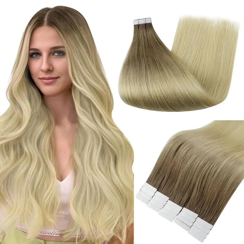 Full Shine Tape in Hair Extensions Balayage Tape ins Human Hair Extensions 20Pcs 50G Ombre Seamless Remy Skin Weft Hair