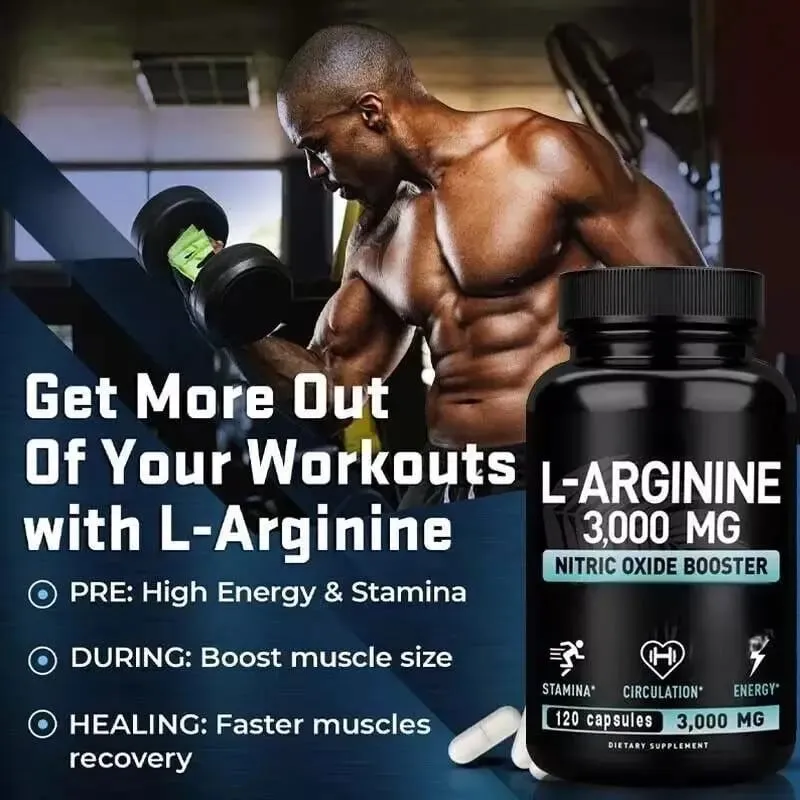 L Arginine 3000mg Capsules - 120 Capsules Nitric Oxide Supplement for Sport Muscle and Energy - L-Arginine Nitric Oxide Booster