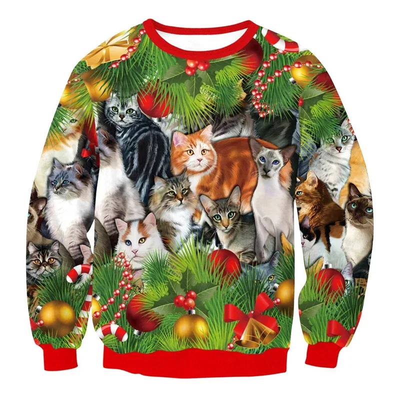 Festival Christmas Pattern Sweatshirts For Men Humping Reindeer 3D Printed Pullover Holiday Party O-Neck Hoodies Long Sleeves