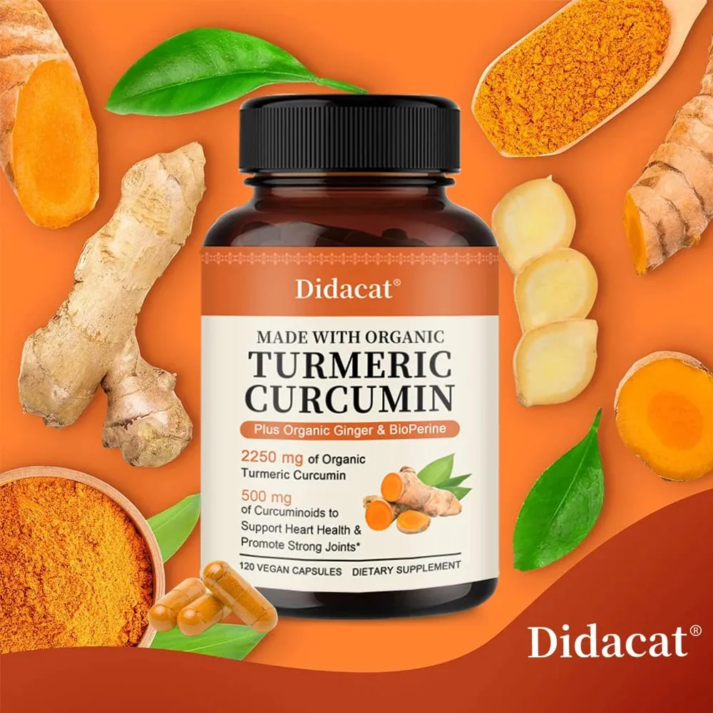 Turmeric Curcumin Capsules 2250mg Herbal Extract 95% Curcuminoids with Black Pepper Powerful Joint Support