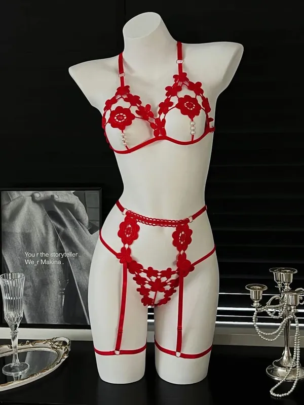 3Pcs/Set Pearl Sexy Bra Set Women Bralette Girls Pearl Underwear Thong Erotic Open Sleepwear Transparent Bras Lingerie Sets
