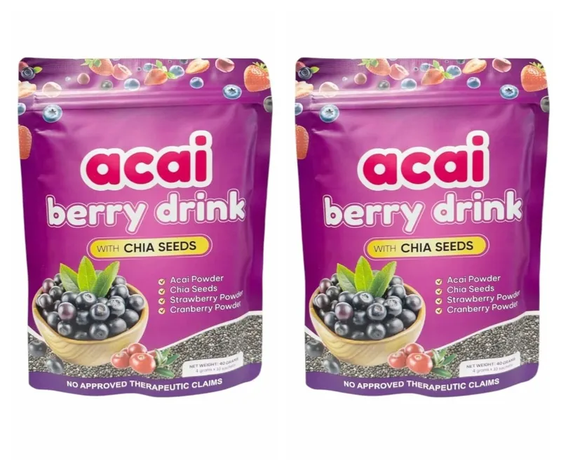 Acai Berry Drink Powder 10packs Per Bag with Chia Seeds and 7 Types of Berry Powders Improve Skin Condition & Enhance Immunity