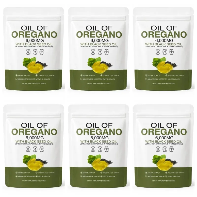 Oil of Oregano Softgels 6000mg with Black Seed Oil for Immune System & Digestive Support Soy-Free Gluten-Free 60 Softgels