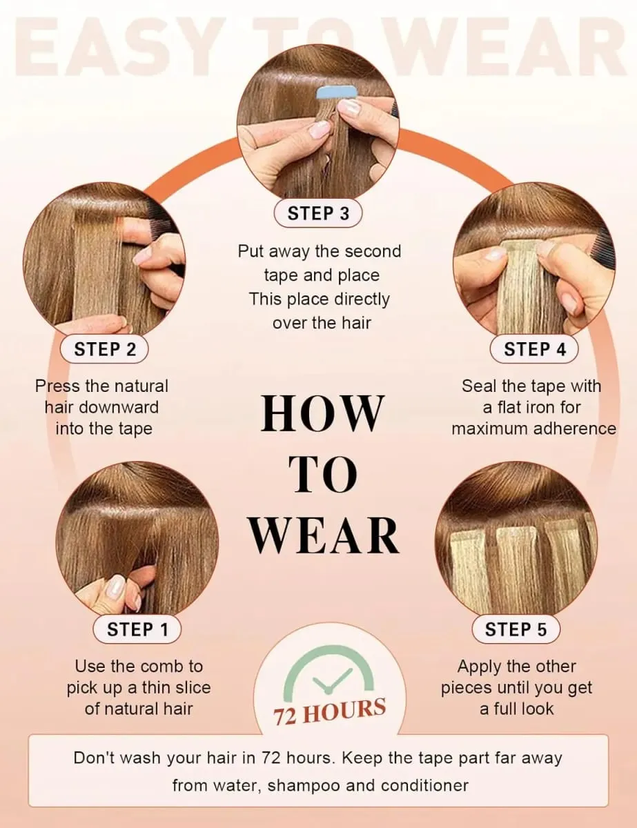 Tape In Hair Extensions 12-20 inch 20 Pcs Set 100% Human Hair Remy Wefts Glue Easy Application for Thin Hair Thick Hair Instant