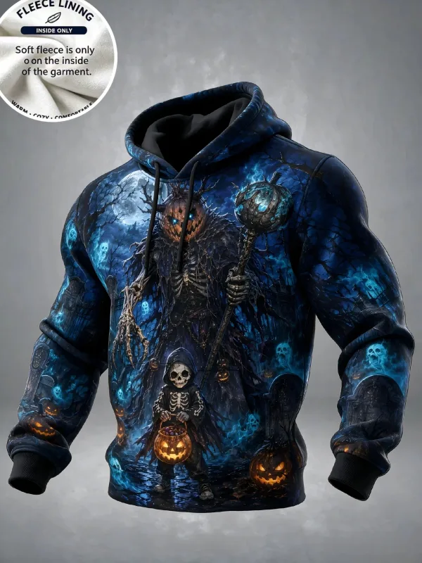 3D Halloween Fleece Hoodie Pumpkin Scarecrow Skeleton Kid Moon Graveyard Pullover Long Sleeve Kangaroo Pocket Sweatshirt