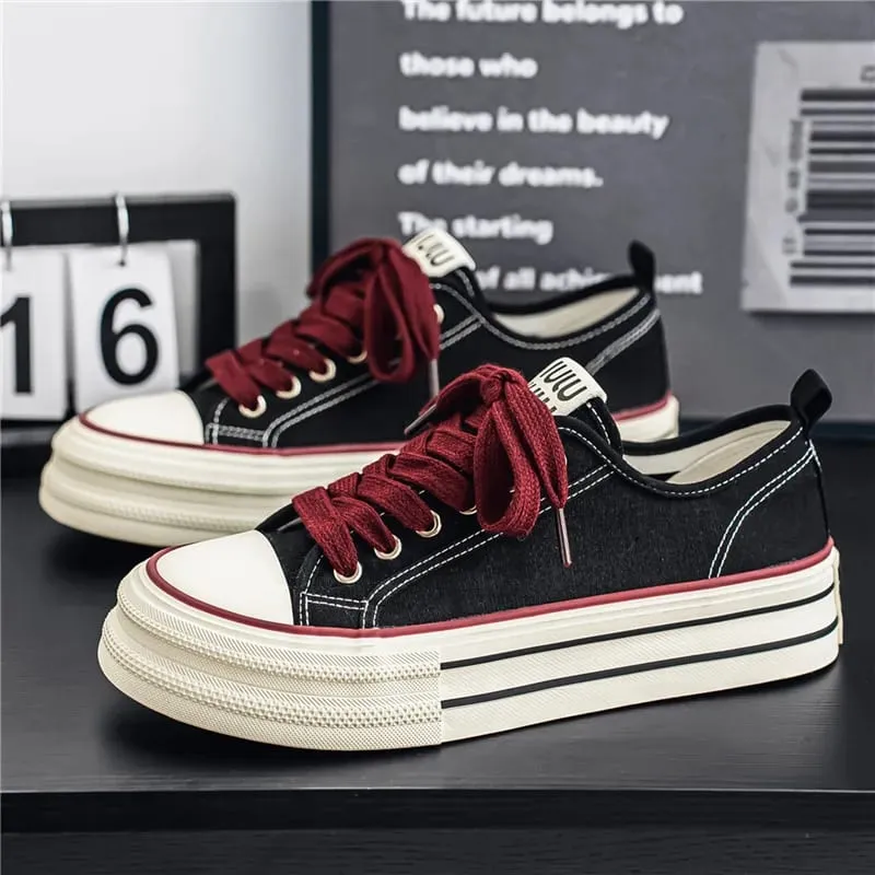 Men's Vulcanized Shoes Classic Low-top Canvas Shoes Height Increase Platform Shoe Men‘s Casual Sneakers Fashion Skateboard Shoes