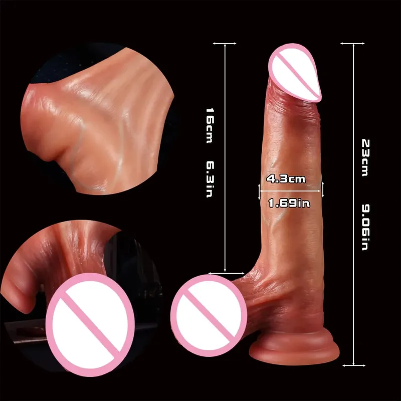 Realistic Silicone Dildo Black Soft Penis Sliding Foreskin Cock Male Genitals Vaginal Masturbation Suction Cup Dick Anal Sex Toy