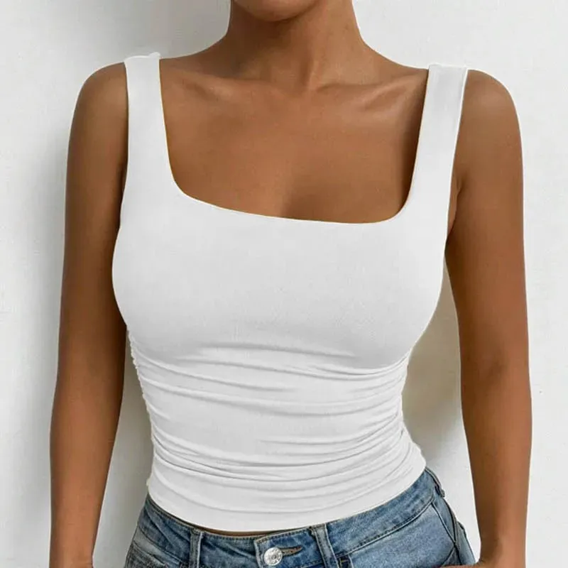 Women's Square Neck Sleeveless Cami Top Casual Basic Crop Top
