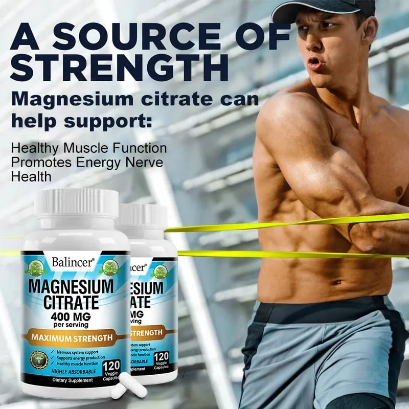 Magnesium Citrate 400 Mg - Muscle Nerve and Energy Support Promote Muscle Relaxation Non-GMO 120 Capsules