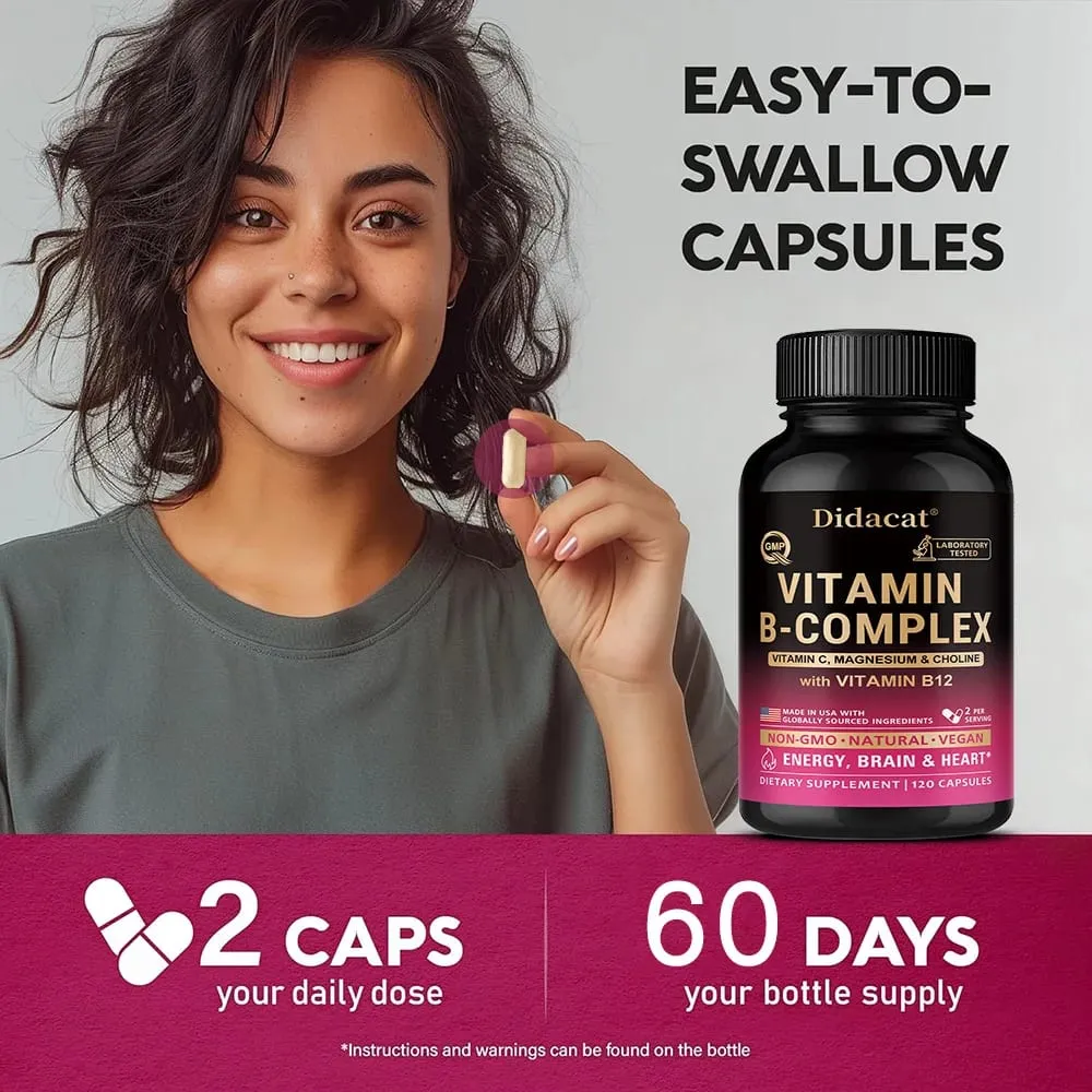 Vitamin B Complex with Vitamin C Choline & Inositol Support Energy Metabolism Nerve Health Cardio Wellness & Immune Defense