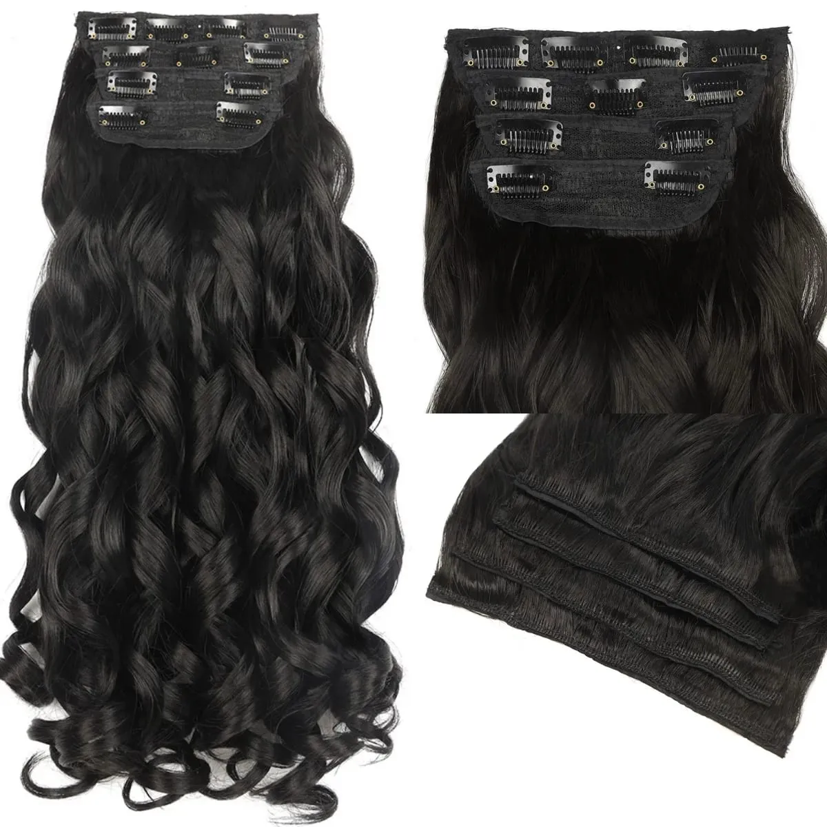 Synthetic Long Loose Curly Clip In Hair Extension 20 Inch 4Pcs 200g Thick Double Weft Hairpieces European Princess Fiber Brown