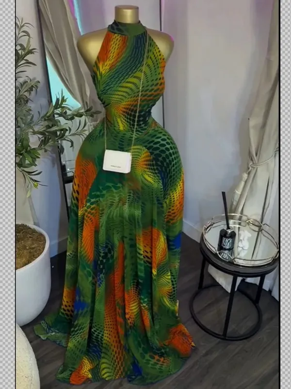 2025 Fall Women O-neck Sleeveless Print Mermaid Maxi Dress Evening Birthday Beach Sexy Night Party Long Dresses