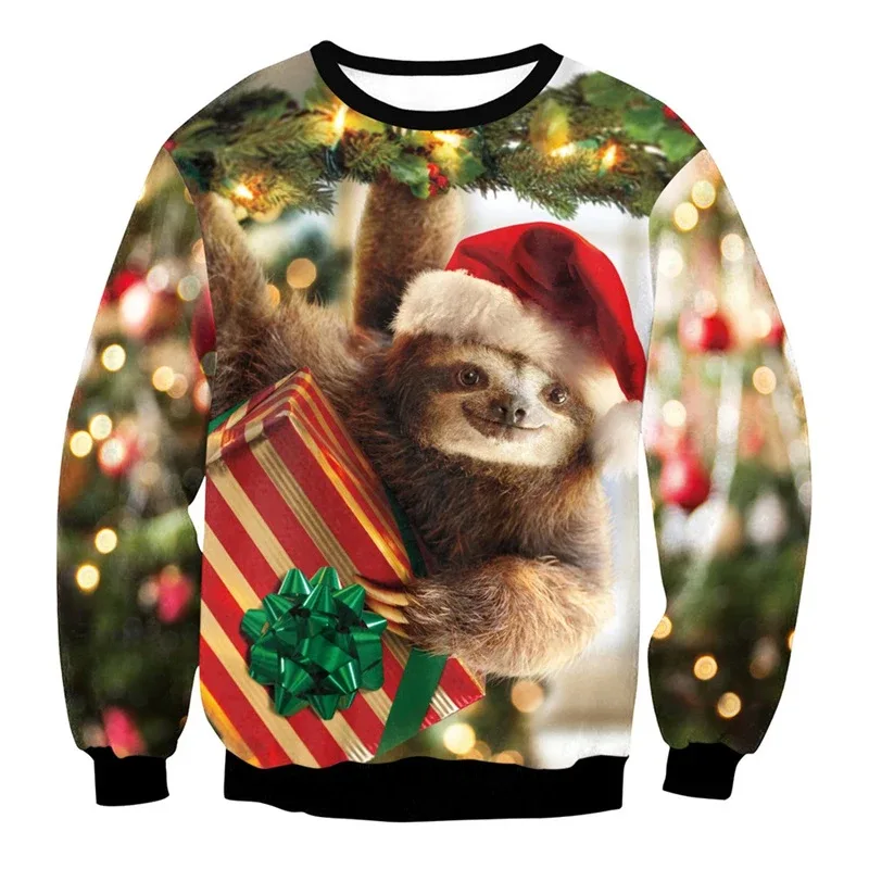 Festival Christmas Pattern Sweatshirts For Men Humping Reindeer 3D Printed Pullover Holiday Party O-Neck Hoodies Long Sleeves