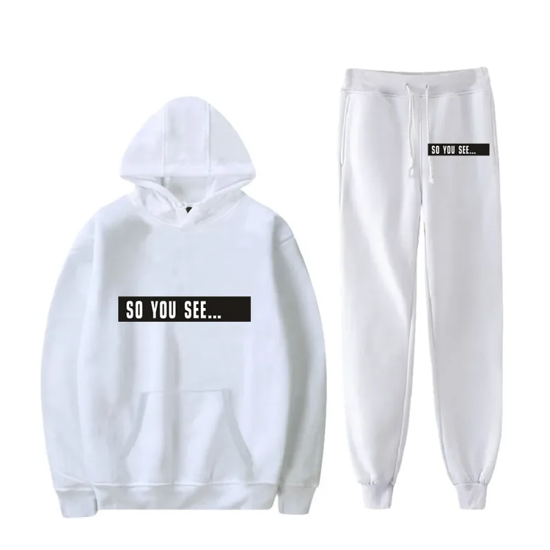 Harajuku Comfortable Funny so you see Print Sweatshirt Sweatpants Suit Men/Women Hoodies+ Trousers Suit Cute 2 Piece Set Clothes