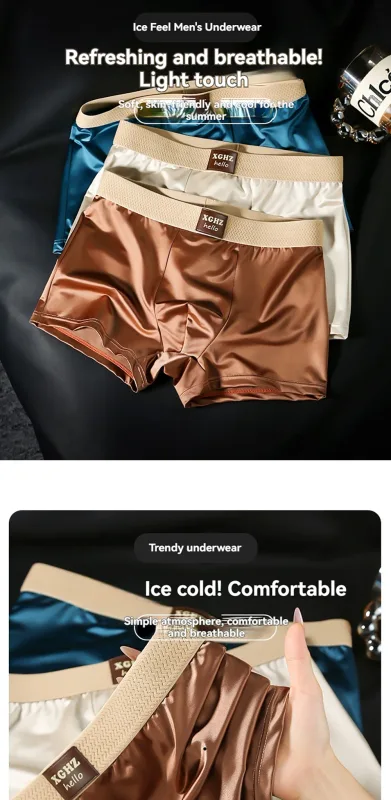 3st/förpackning Lyxig issilke satinliknande herrtrosor Supermjuk boxer Homme Cool Andas Bekväma mansunderkläder kalsonger