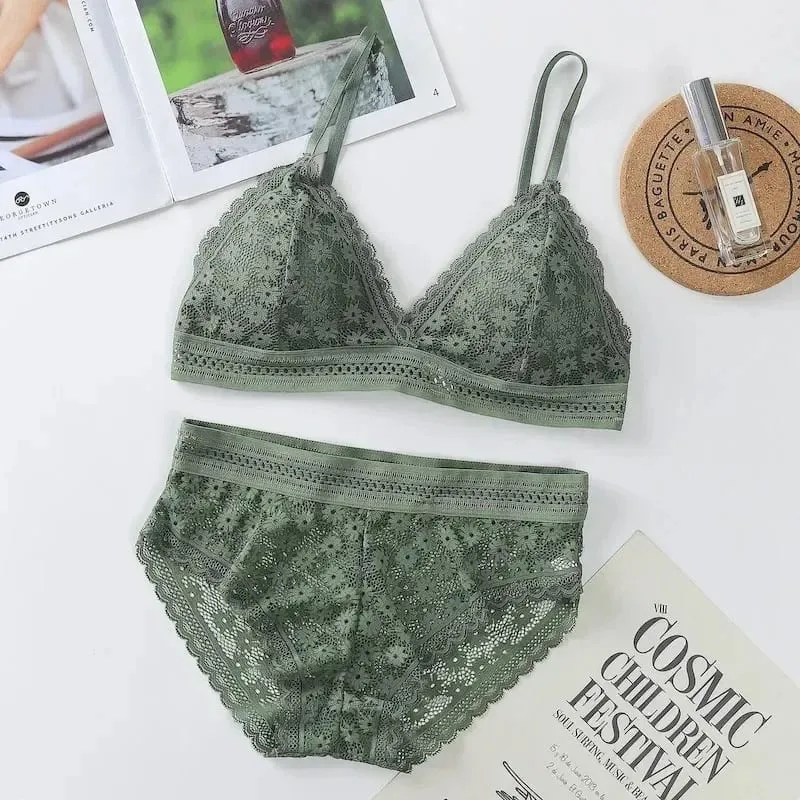 Women's Lace Bra Sets Seamless Underwear Backless Vest Sexy Padded Bralette Lingerie Ultrathin Bra & Brief Sets Female Intimates