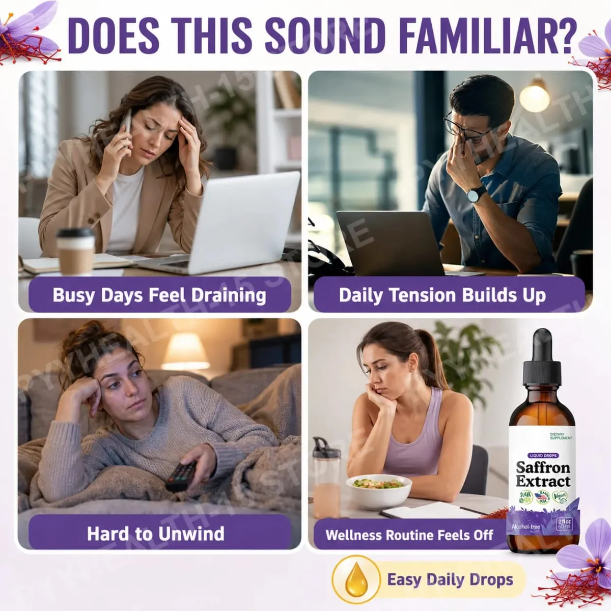 Saffron Supplements 88.5mg - Mood Focus & Eye Support Saffron Extract Liquid Drops Mix with Tea Vegan Alcohol-Free 2 Oz