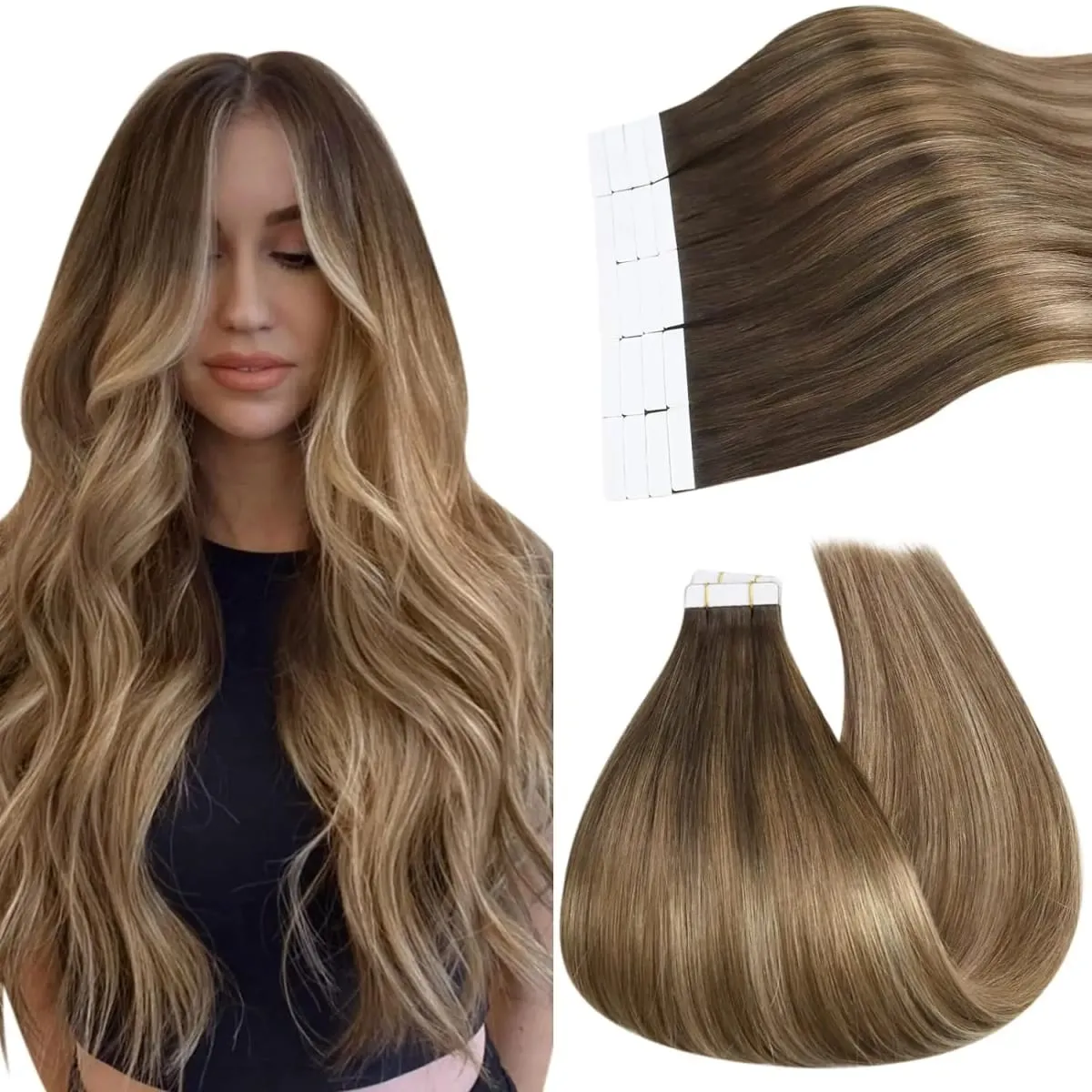 [NEW] Ugeat Tape in Hair Extensions Human Hair Balayage Straight Seamless 12-14inch For Women 20Pcs/Pack 100% Human Natural Hair