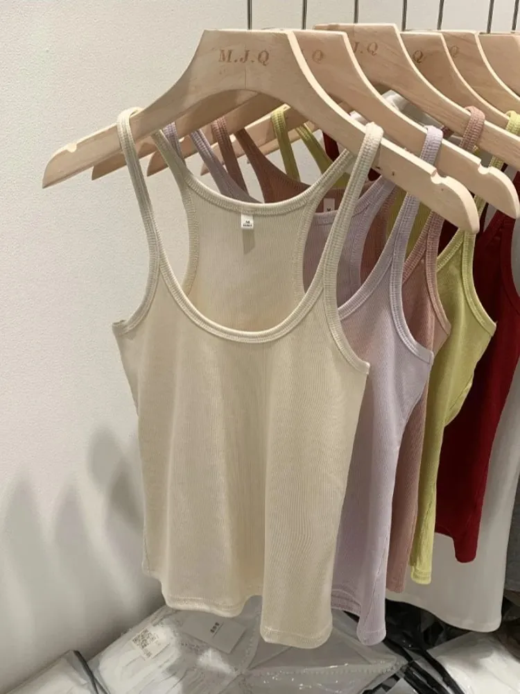 Layering Outerwear Tees 2026 Summer Y2K Hot Girl Knitted Ribbed Women Camis Figure Flattering Sleeveless Tank Top