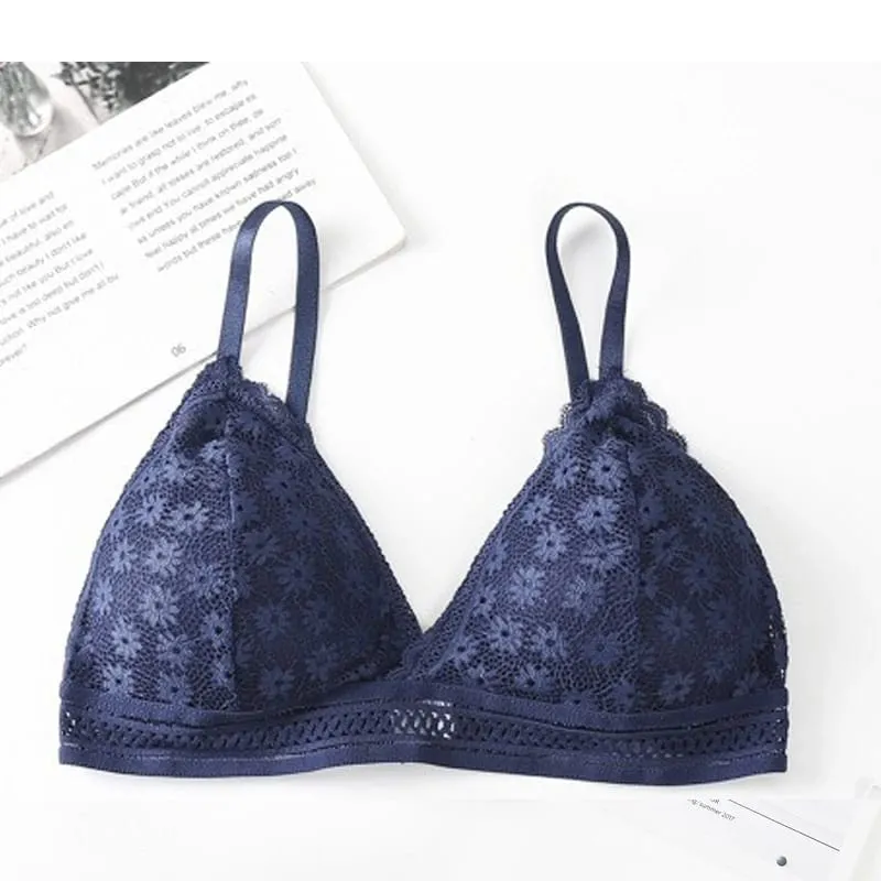Lace Back Women Bra Set Without Steel Rims French Triangular Cup Comfortable Chest Covering Stretchable Skin Friendly Underwear