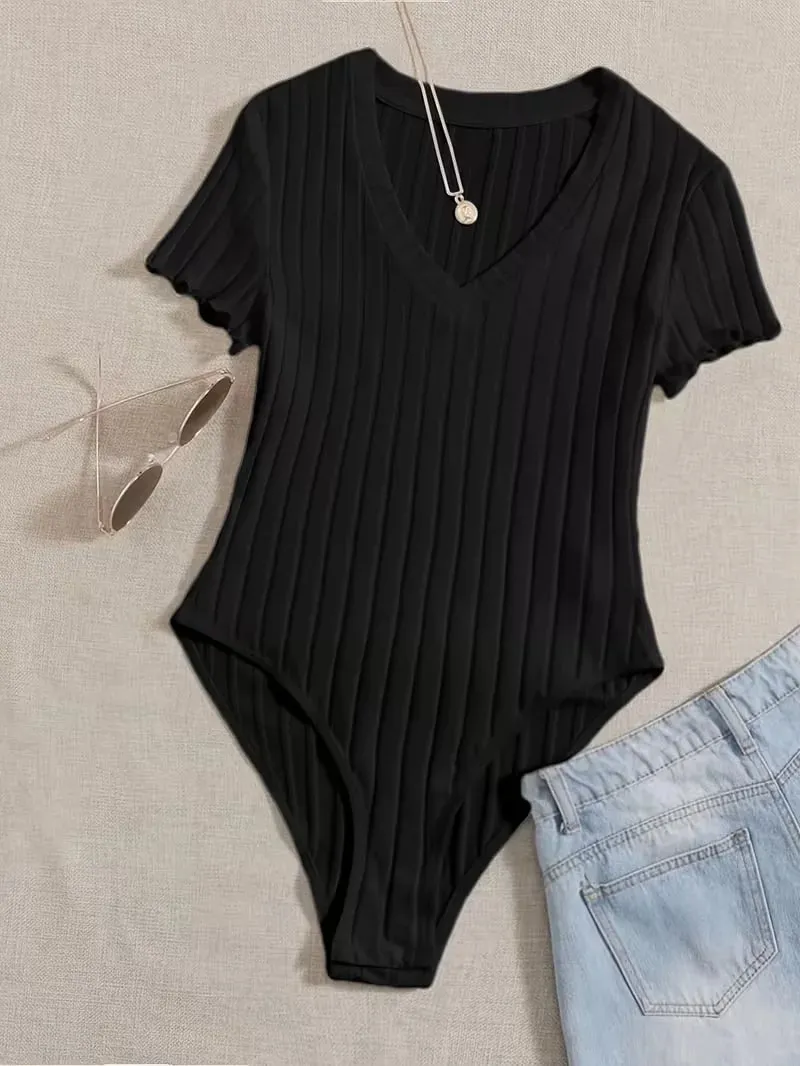 Lettuce Trim Ribbed Bodysuit Women's Sleeveless High Waist Bottom Control Shapewear for Slimming Effect