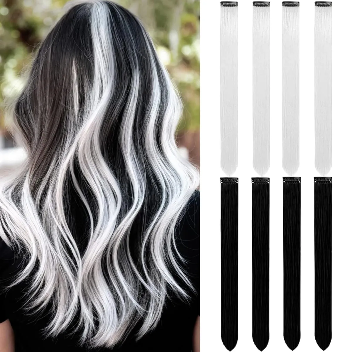 8Packs Colored Synthetic Hair Extensions 22 Inch Straight Clip-In on Party Christmas Black Friday K-pop New Year Gift Hair