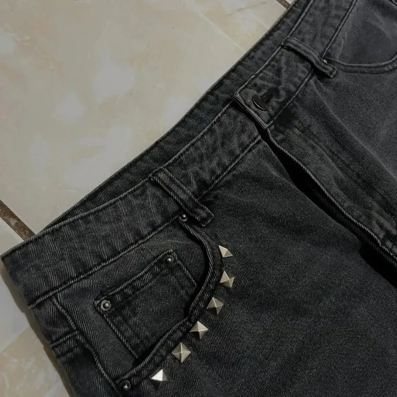 Washed Black Baggy Men Monster Tooth Embroidery Jeans Pocket Wide Leg Denim Pants Y2k Streetwear Hip Hop Loose Trousers Unisex