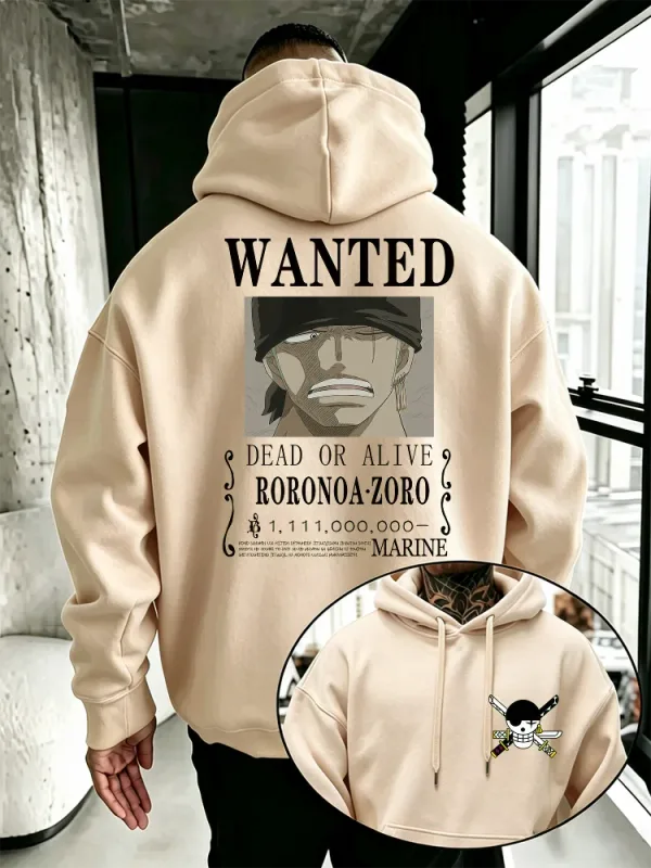 Bandai-Sudadera con capucha de una pieza para hombre, Jersey cálido de alta calidad para otoño e invierno, con estampado de póster de Se busca Zoro, estilo informal