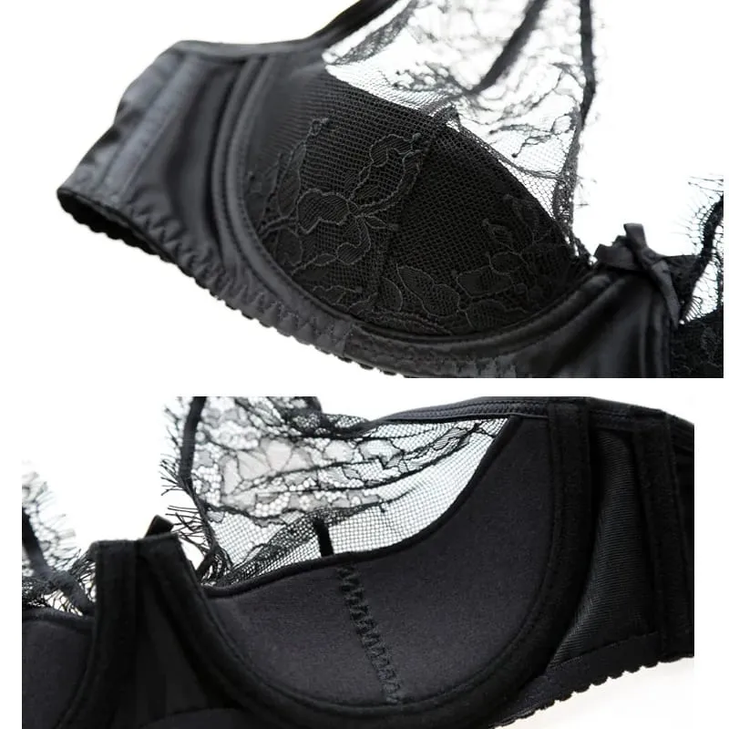 style thin cup cotton young ladies underwear lash transparent sexy women summer bra set lace female lingerie plus size