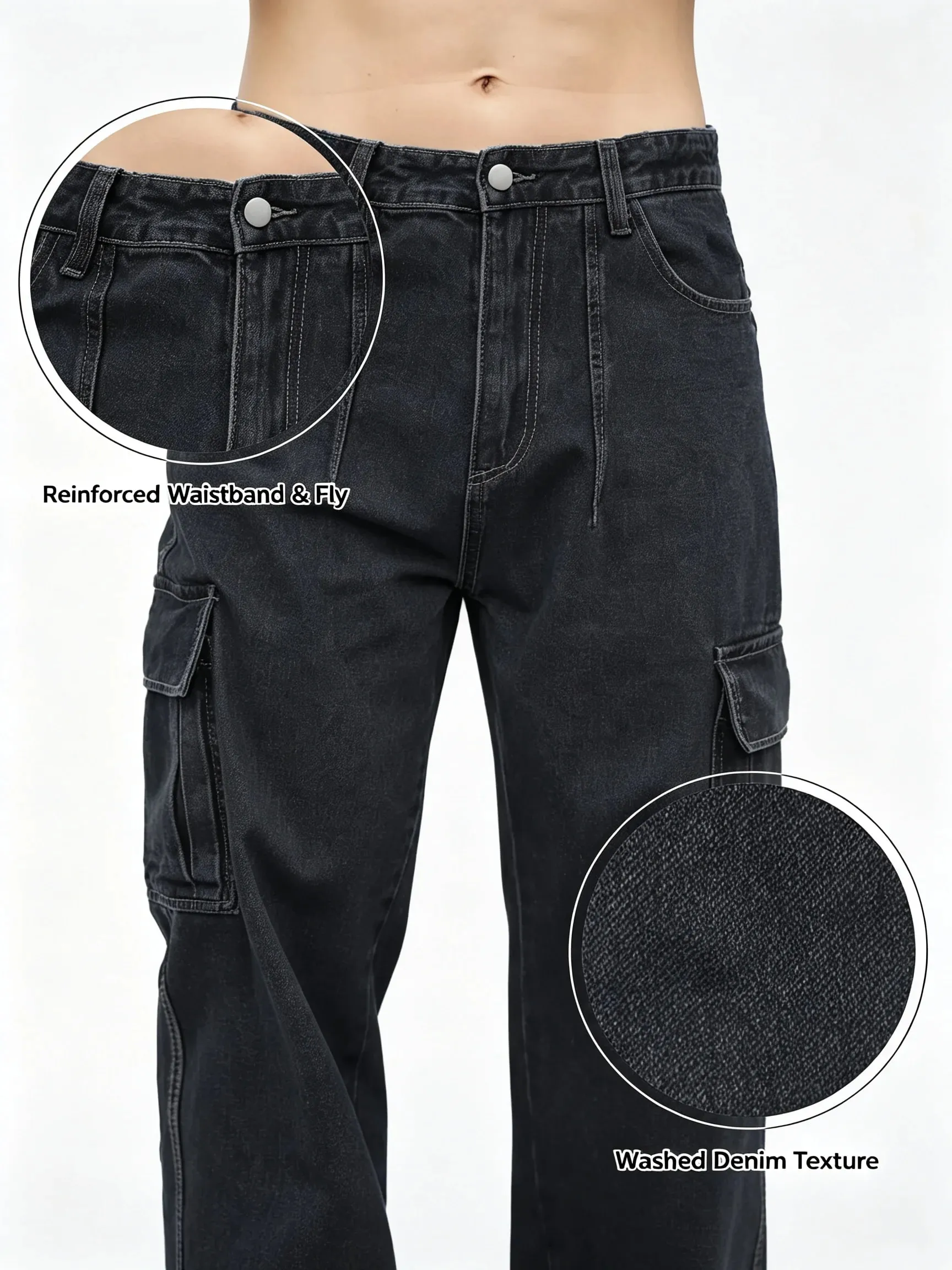 Men Baggy Cargo Jeans Retro Army Style Loose Fit Multi‑Pocket Denim Trousers Men's Casual Daily Outdoor Street Work Pants