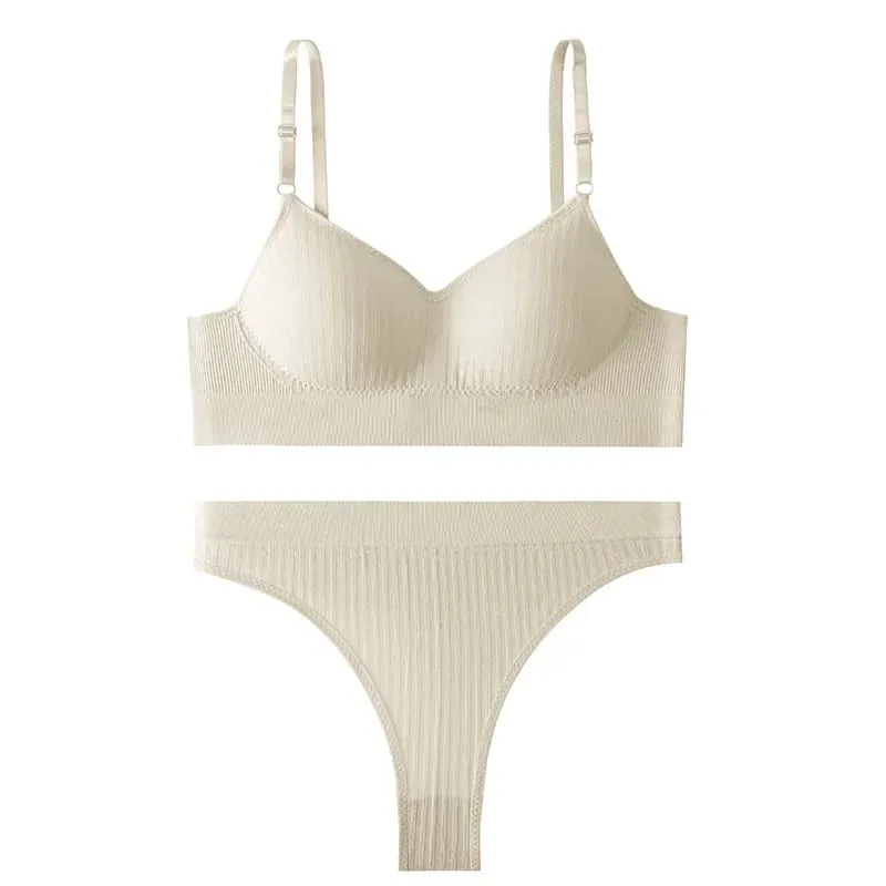 Women Seamless Bra Set High Waist Thong Panties Female Nonwire Brassiere Comfy Soft Sports Bras Underwear Set Sexy Lingerie Set