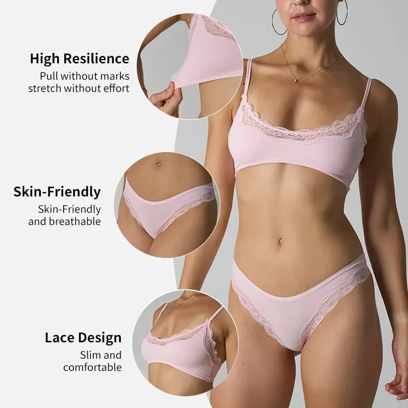 Pink Lace Bra Set Woman Adjusted-strap Seamless Bras+Low Waist Panties Female Casual Simple Solid High Elasticity Lingerie Sets