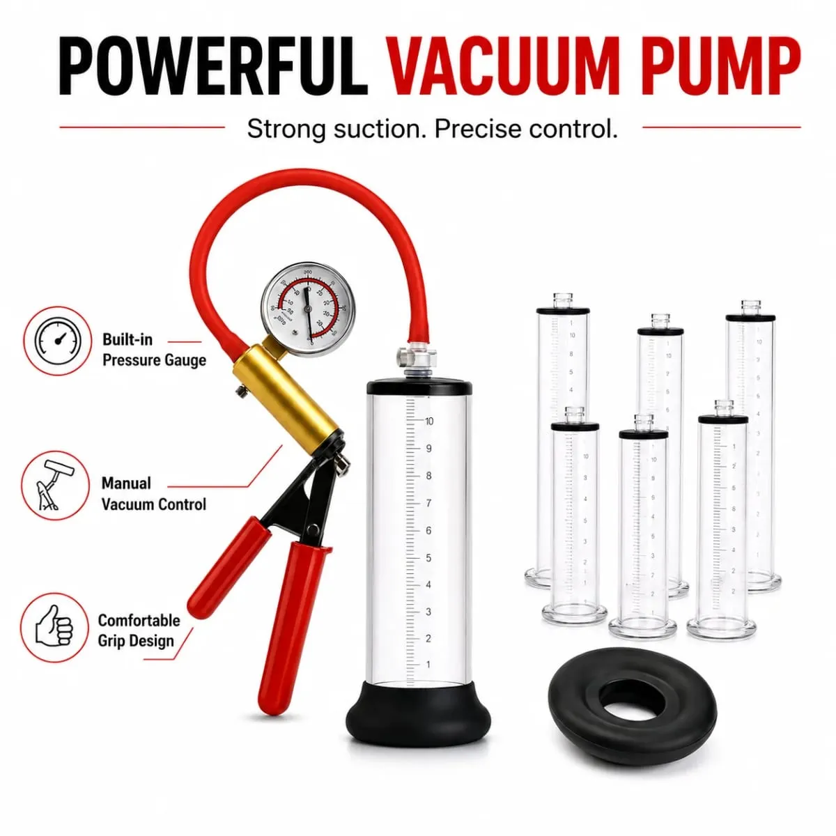 Manual Acrylic Penis Pump for Men with Pressure Gauge Clear Cylinders Vacuum Enlargement Masturbation Trainer Adult Sex Toy Set