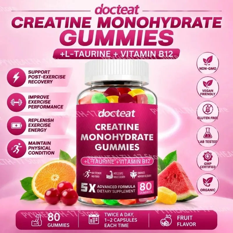 Creatine Monohydrate Gummies with L-Taurine and Vitamin B12 for Supports Training Performance and Daily Energy 80 Gummies