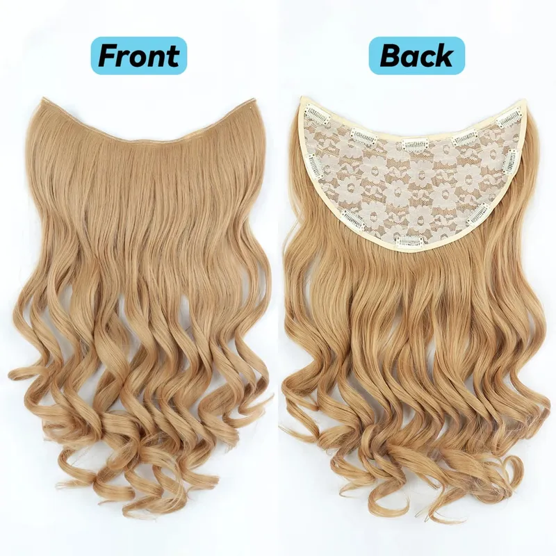 Clip In Synthetic Hair Extensions 22 Inch Long Wavy V-Shaped Hair Extension Gold Hair Piece With 10 Clips For Women Daily Use — image 9