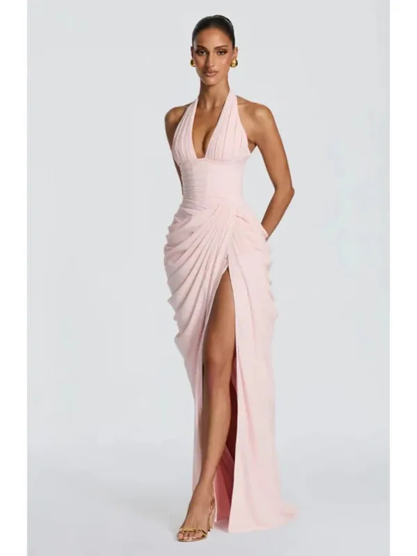 Women Green Ruched Elegant Satin Maxi Dress Mermaid One-shoulder Cutout Slim Fit Flowy Vestido 2026 Lady Summer Evening Vestidos