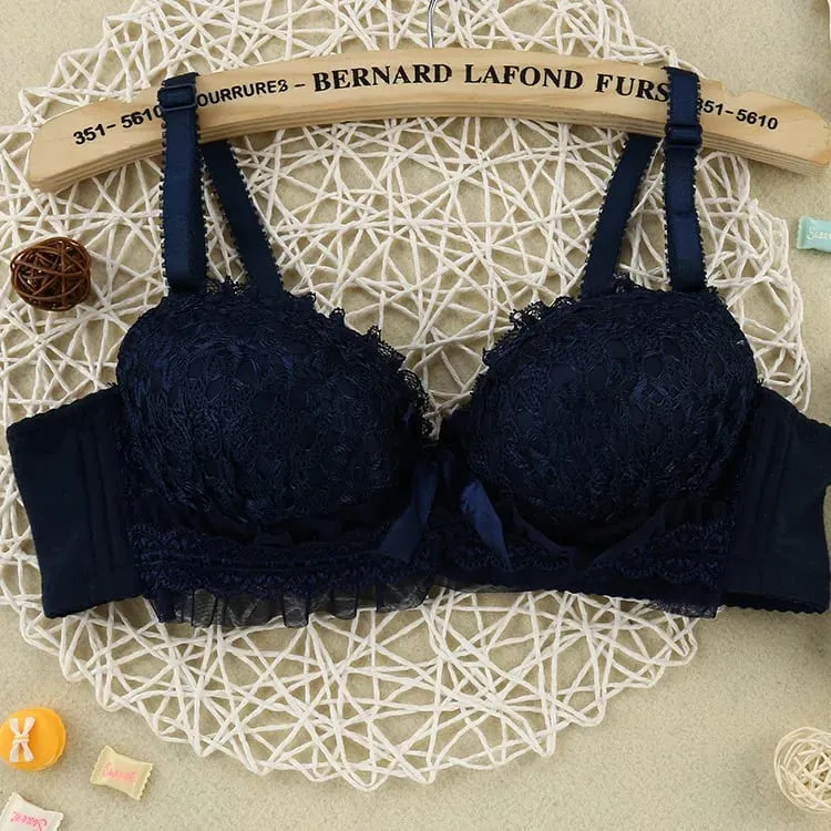 Wire‑Free Soft Push‑Up Brassiere Bra Panty Set Women Lace Lingerie Set Bow Decor Comfortable Daily Wear Intimate Underwear