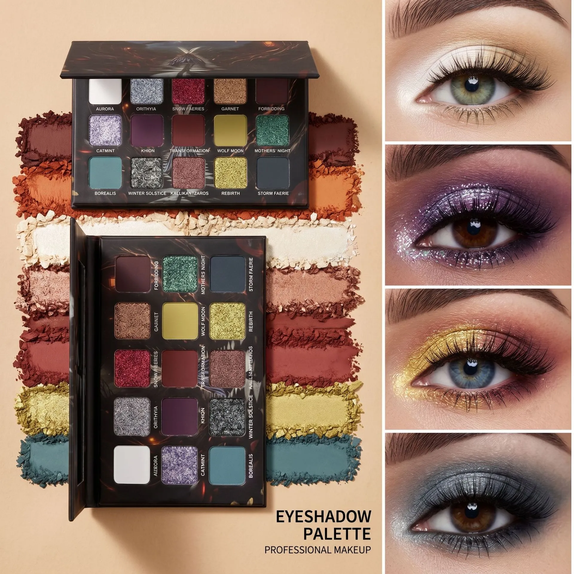 Dark Color Smoke 15 Color Eye Shadow Plate Glitter Shimmer Eyeshadow Palette Velvety Matte&Satin Finish for Eyes Long Lasting