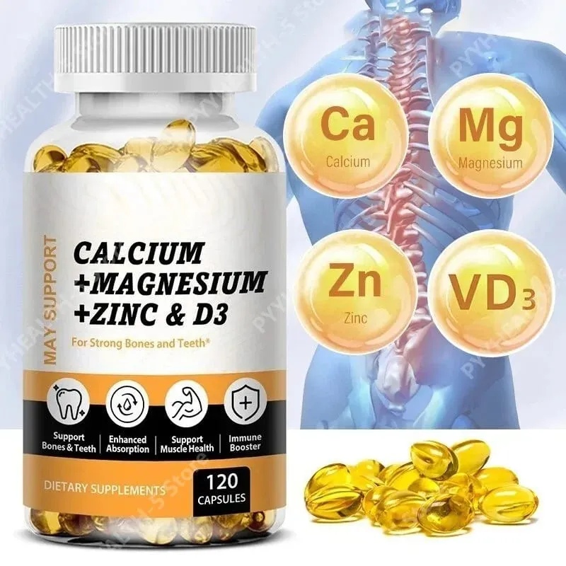 Calcium Magnesium Zinc with Vitamin D3 Softgels 120 Count Easy Swallow Daily Nutritional Support for Men Women For Adults