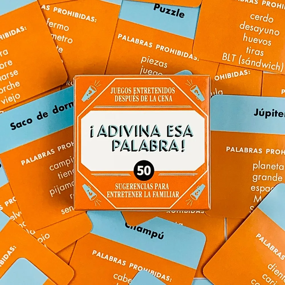 ¡Adivina Esa Palabra! 50 Spanish Family Game Cards – After-Dinner Entertainment & Interactive Word Guessing for Family Bonding
