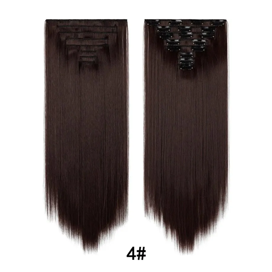 24 Inch 8Pcs Clip in Hair Extensions Long Straight Hair Extensions Soft Synthetic Hairpieces for Women Daily Fashion Hairstyle