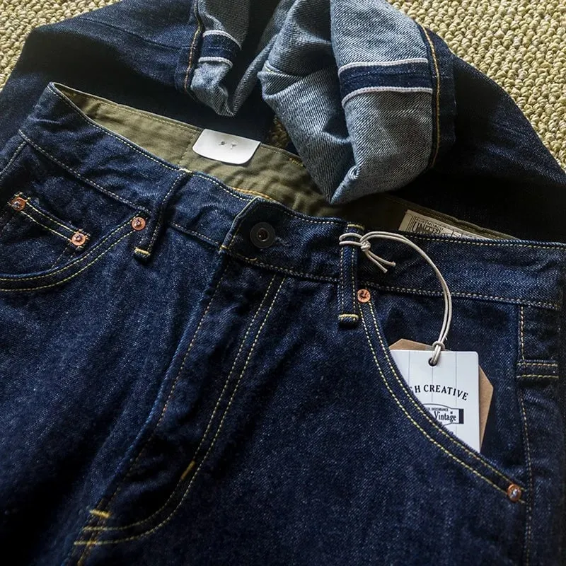 Japanese Vintage Denim Jeans with Sanding Featuring Red Stitching and Original Color for Autumn with Embroidery Jeans