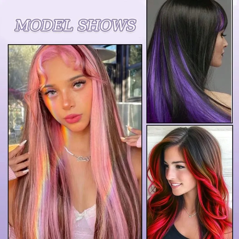 2PCS/SET Colored Party Highlights Clip in Hair Extensions 24inch Long Straight Hair Clips Hairpiece for Halloween Christmas Wear