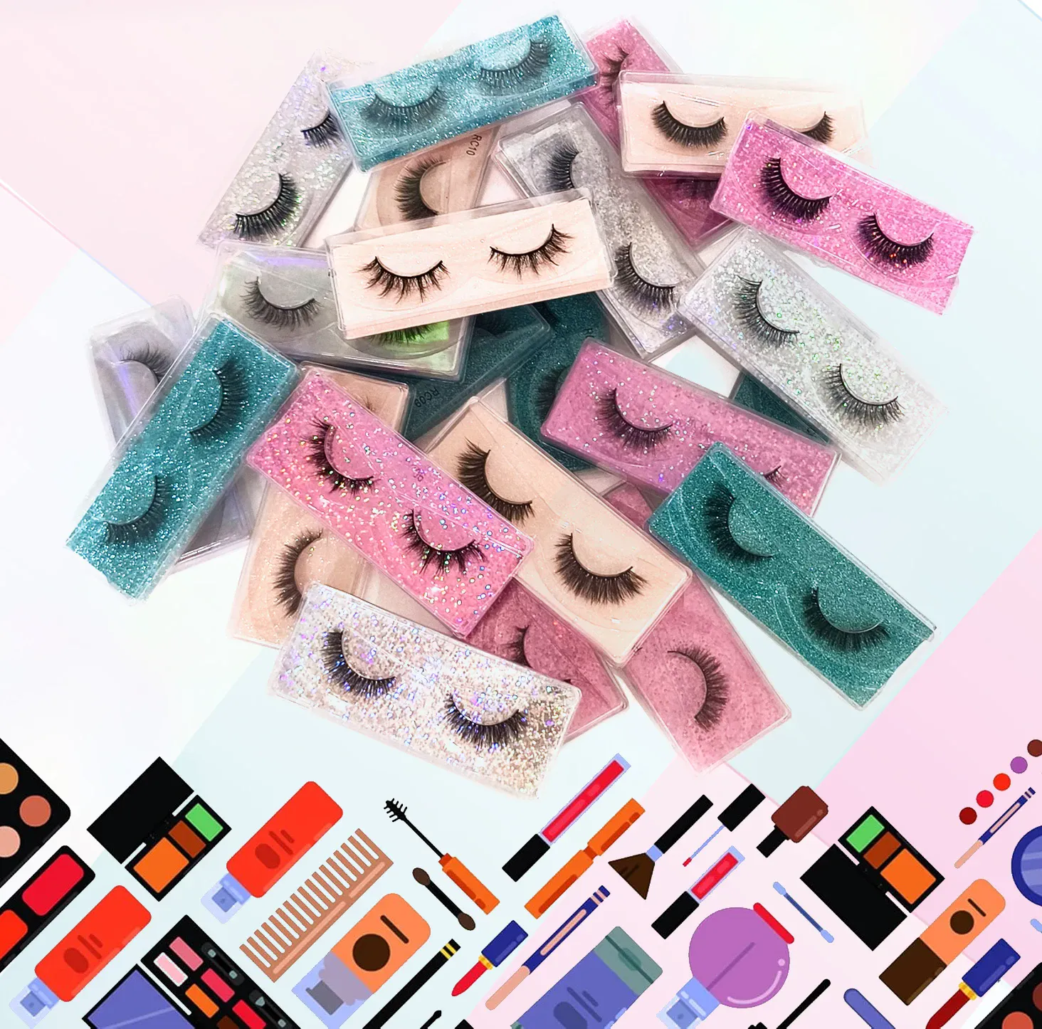 100 Pairs Cat Eye Lashes Natural Long Mixed Style Curling Fluffy Faux Eyelashes Individual Packing Manga Lashes
