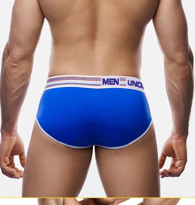 Celana Dalam Katun Warna Blok Pria, Pump! Logo Celana Dalam Kantong Cembung 3D Seksi Bertingkat Rendah Ikat Pinggang Lebar 3256813080433415