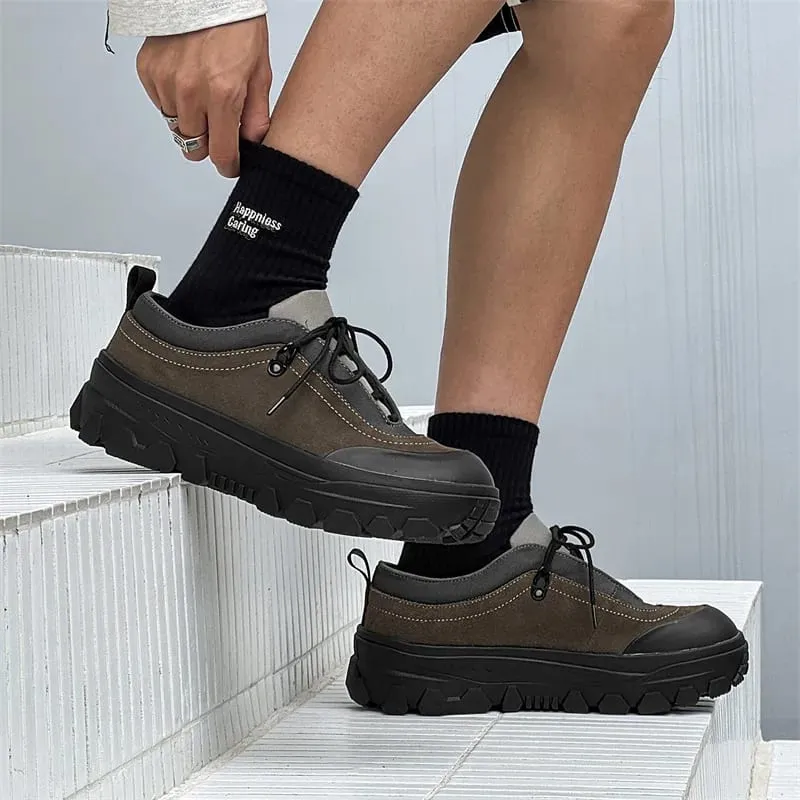 Lelaki Retro Outdoor Hiking Sole Chunky Sneakers Tinggi Meningkatkan Kasut Sukan Bertali Kasual Hangat untuk Mem's Fall Shoes