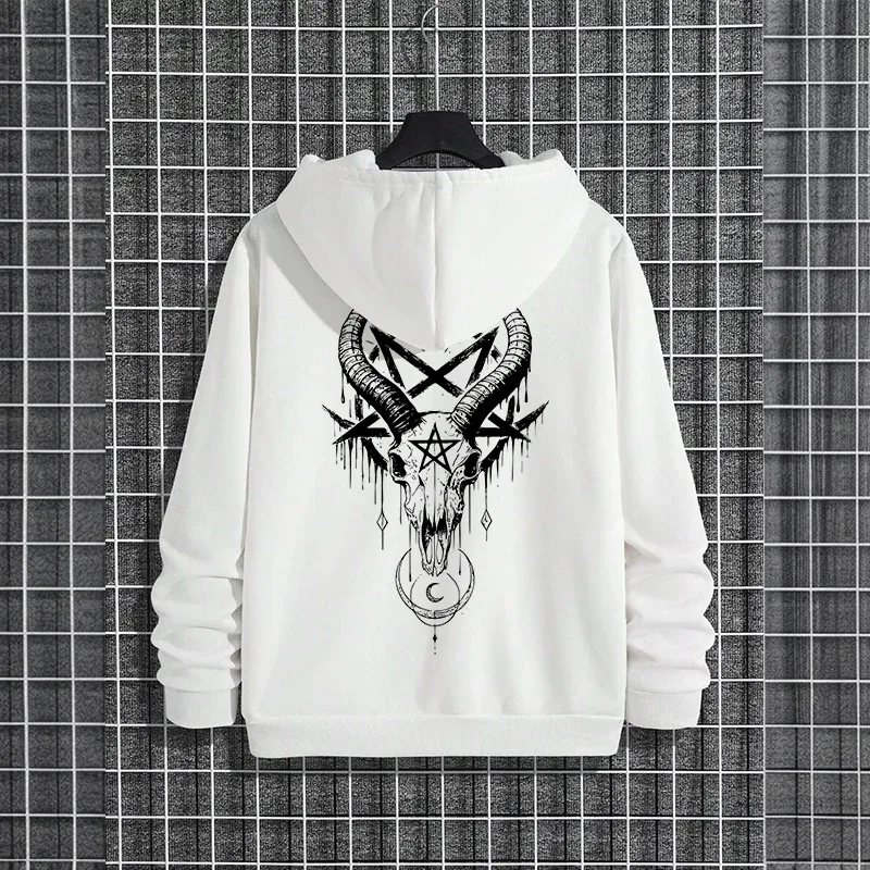 Autumn Winter Male Top Casual Pullover 666 & Inverted Cross Men's Gothic Hoodies Demonic Horror Face Print Sweatshirt Streetwear