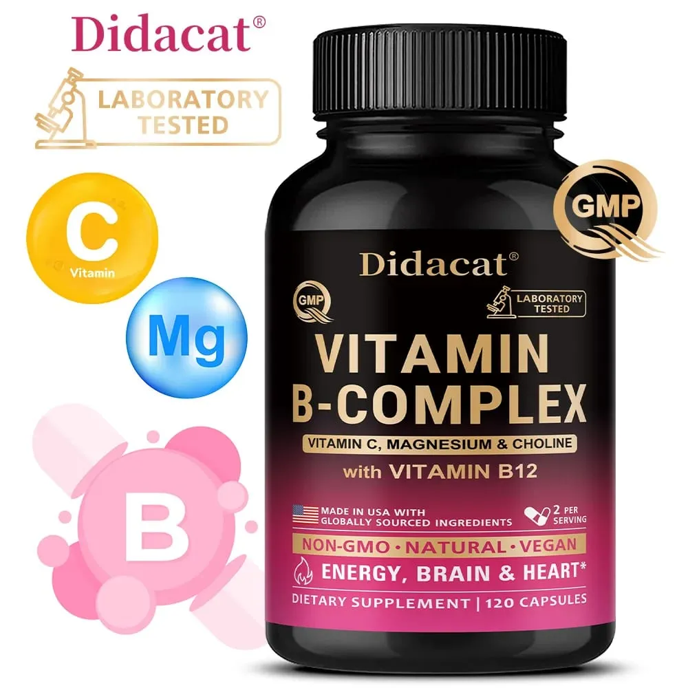 Vitamin B Complex with Vitamin C Choline & Inositol Support Energy Metabolism Nerve Health Cardio Wellness & Immune Defense