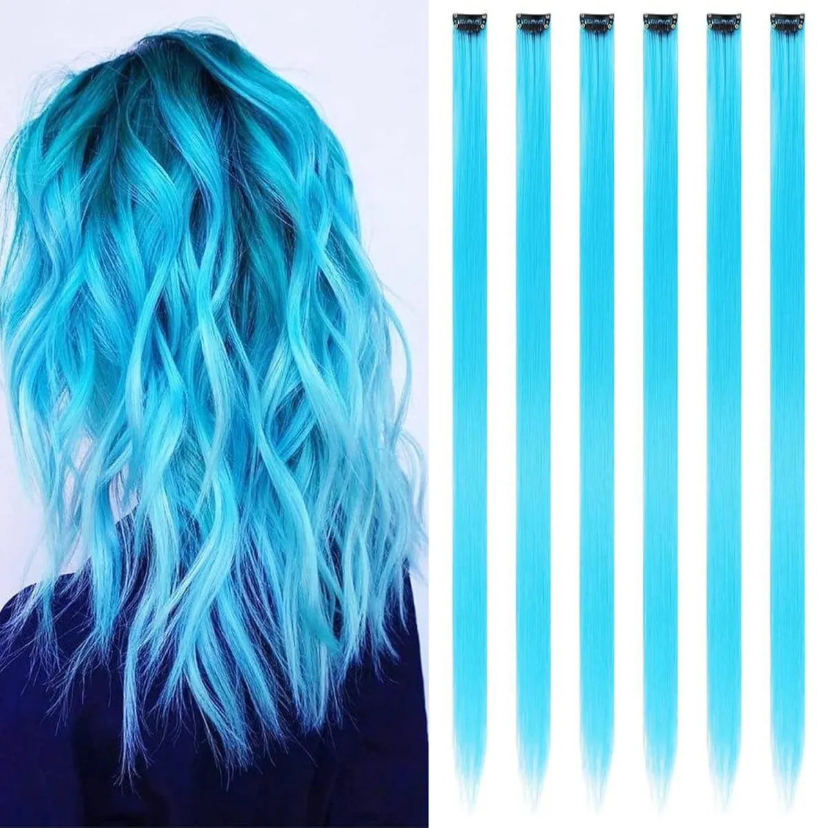 6 Pcs Clip Ins Hair Extensions 22 Inch Straight Colorful Clip In Hair Extensions Rainbow Party Highlights Synthetic Hairpiece